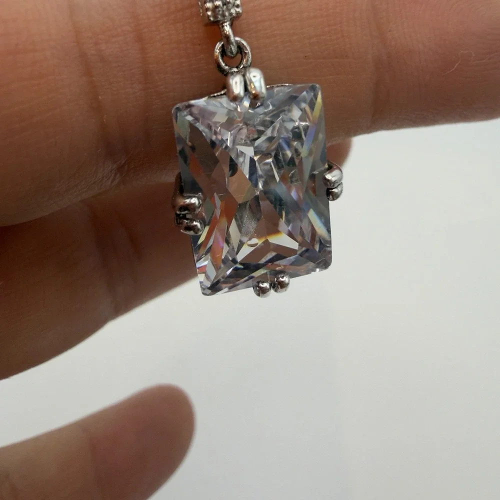 Vtg 925 STERLING SILVER Pierced Dangle Statement Earrings Rectangle CZ Signed N